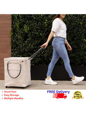 CleverMade 90L Foldable Rolling Tote Bag Heavy Duty Storage Cart Wheels Zipper